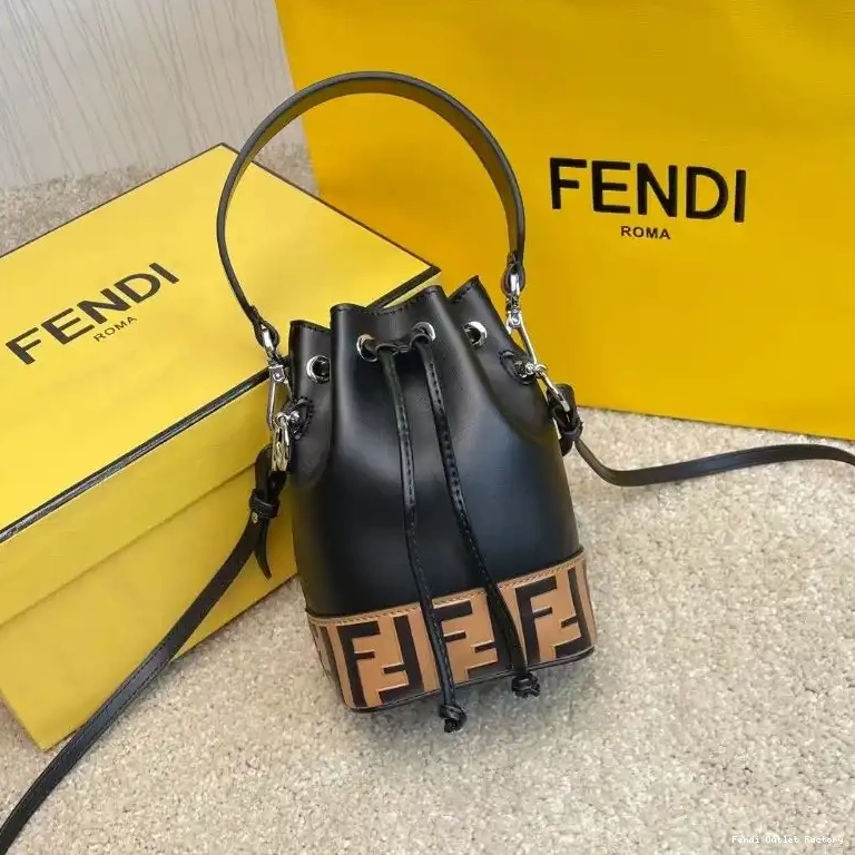 Cheap HOT Mini FF Tresor Calf Black In Bucket Fendi Brown Leather Bag Motif Mon 0608